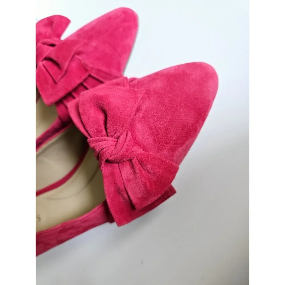 Talbots Edison Red Bow Suede Leather Almont Pointed Toe Ballet Flats Shoes 7
